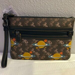 NWT - Coach Saturn Planet Large Leather & Suede Clutch.🪐